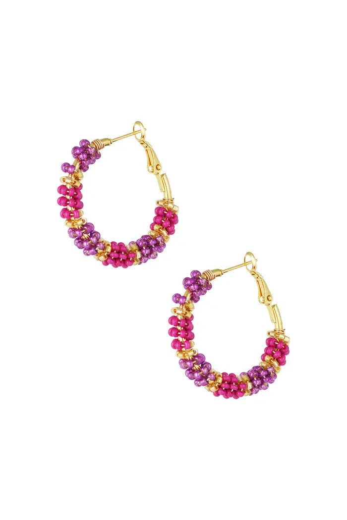 Oorbellen - beads of joy paars goud