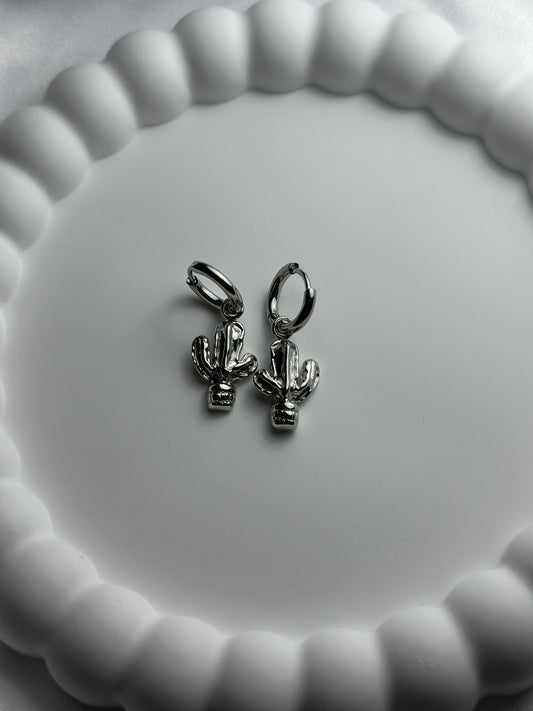 Oorbellen - cactus zilver