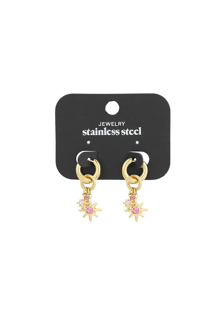 Oorbellen - pink starlight goud